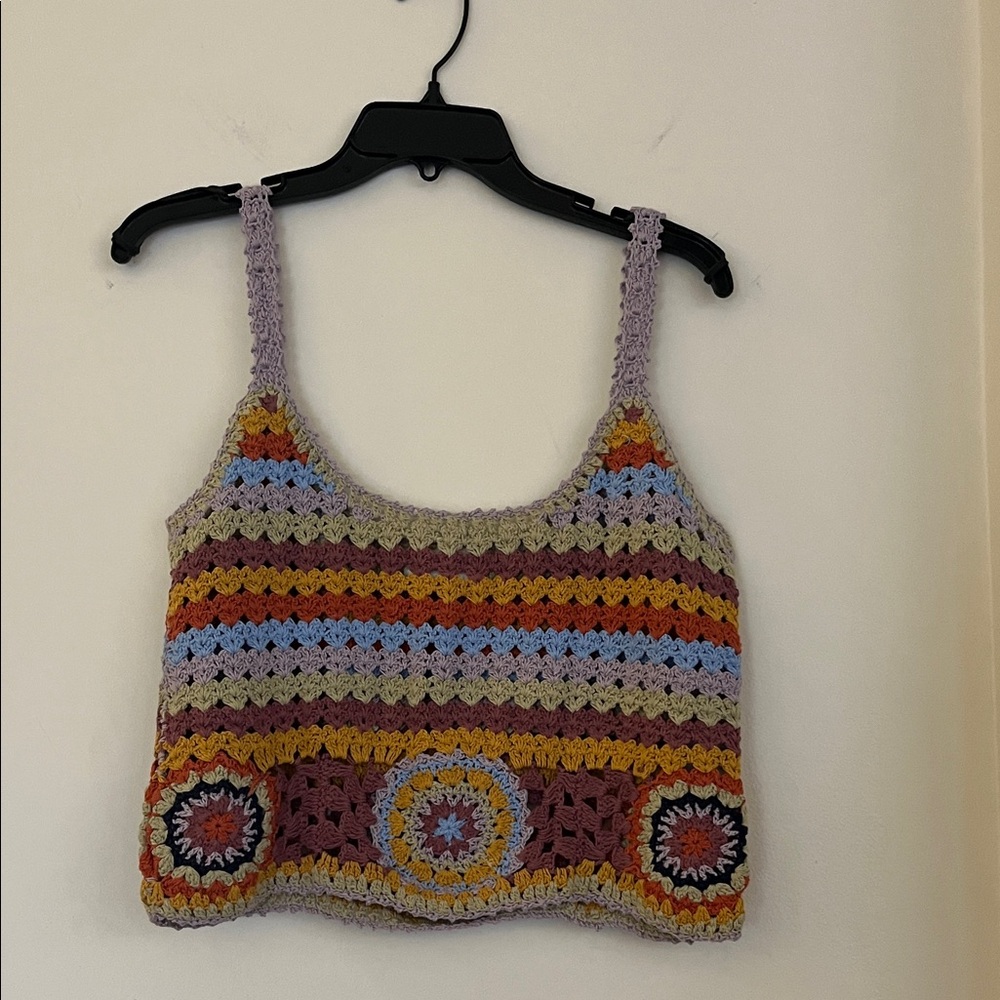 🌈✨ Auguste Colorful Crochet Crop Top – Size EU 36 – Vibrant Boho Knit Top ✨